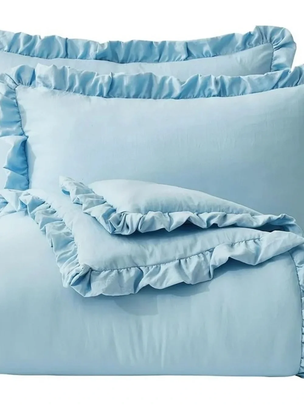Light Blue Ruffled oversized queen 3 piece Comforter Set